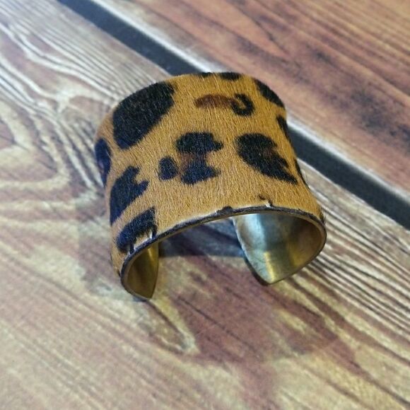 Rustic Cuff Bracelet Hairon Bohon Western Leopard Adjustable Vintage - Picture 1 of 10